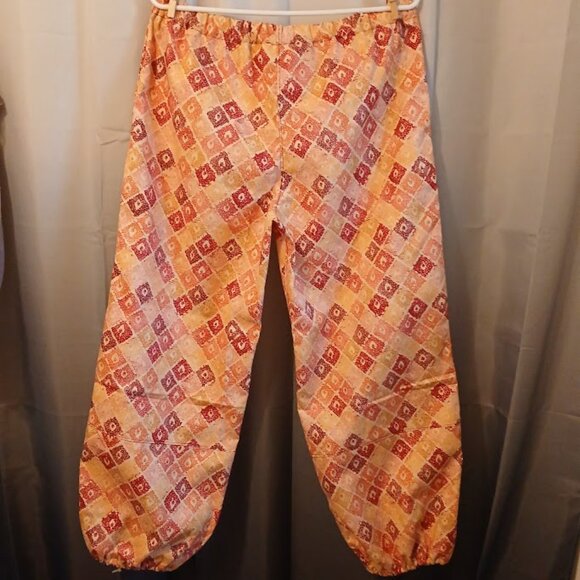 New Cropped Pants womens XL Peach Pink geometric print Elastic waist Side pocket - Picture 5 of 7
